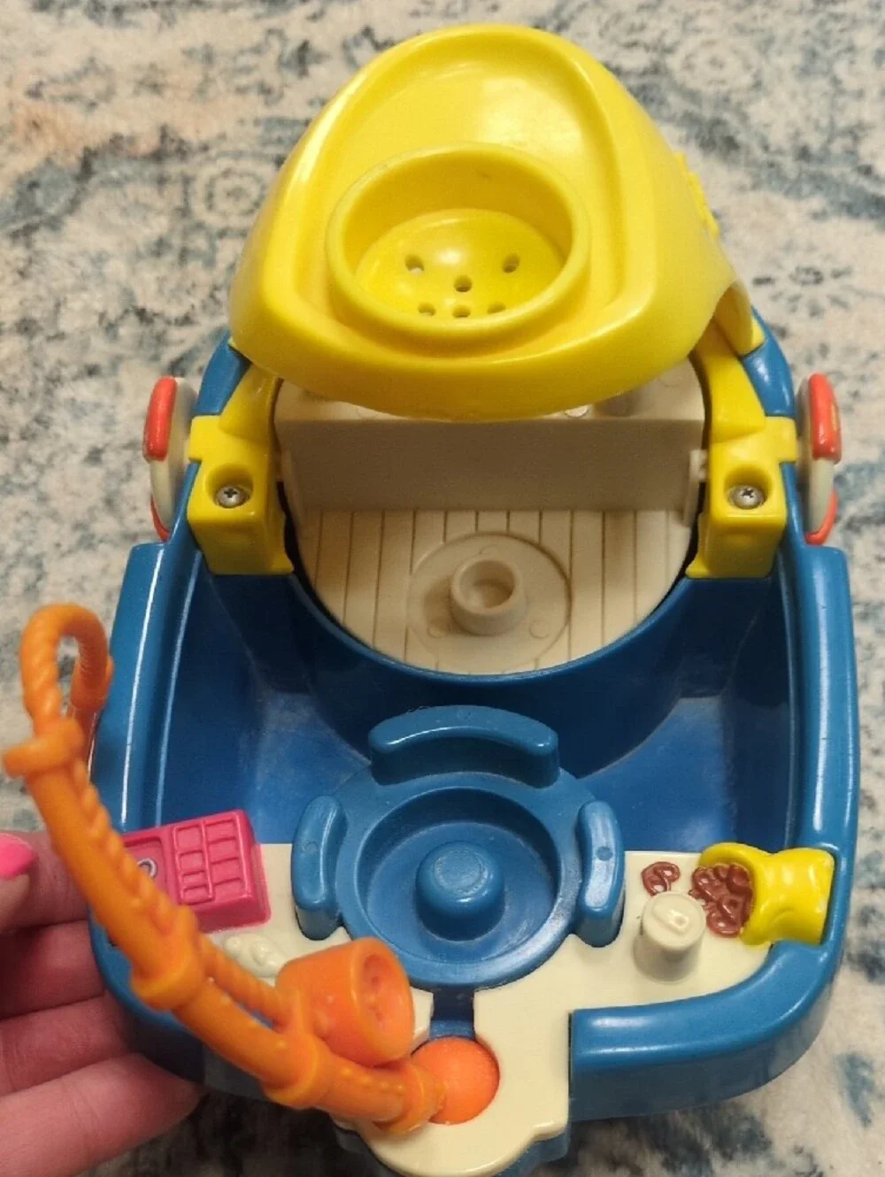 Fisher-Price Blue Toy Boat with Yellow Canopy and Orange Accessories